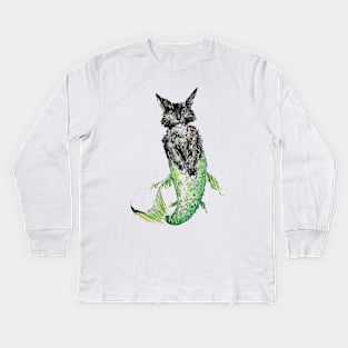 Mermaid Black Cat Kids Long Sleeve T-Shirt